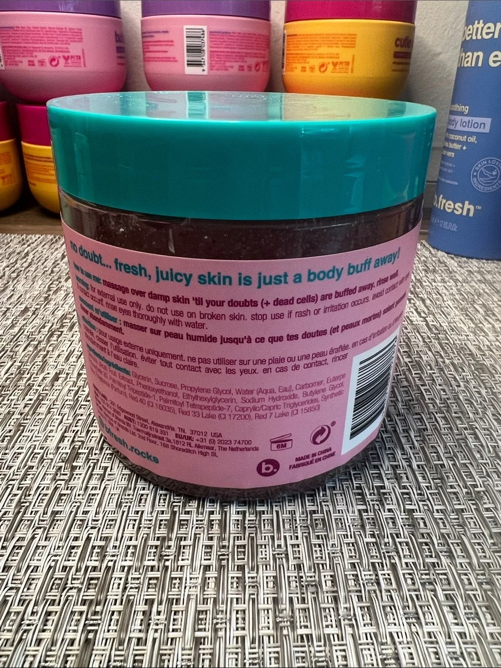B.fresh When in Doubt Buff It Out Fruity Fizz Body Scrub — açaí berry + peptides